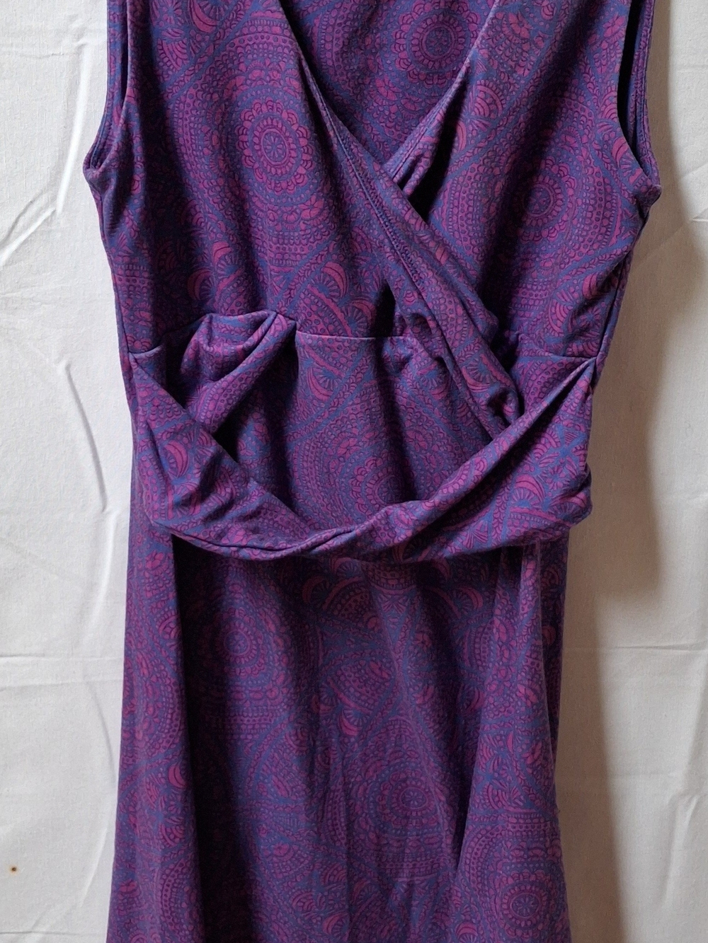 Prana Purple Mandala Paisley Sleeveless Surplice Twist Knot Dress Small